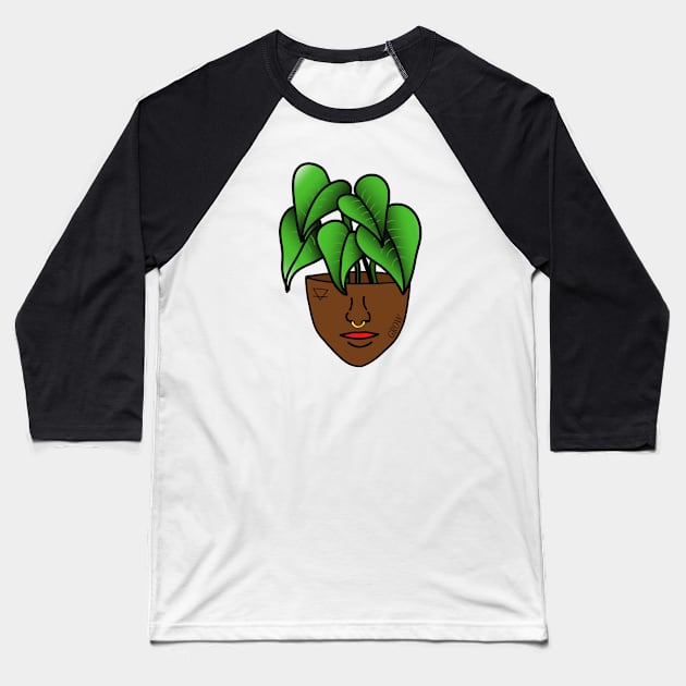 Dark Skinned Tropical Plant Person with Face Tattoos and Septum Piercing Baseball T-Shirt by Tenpmcreations